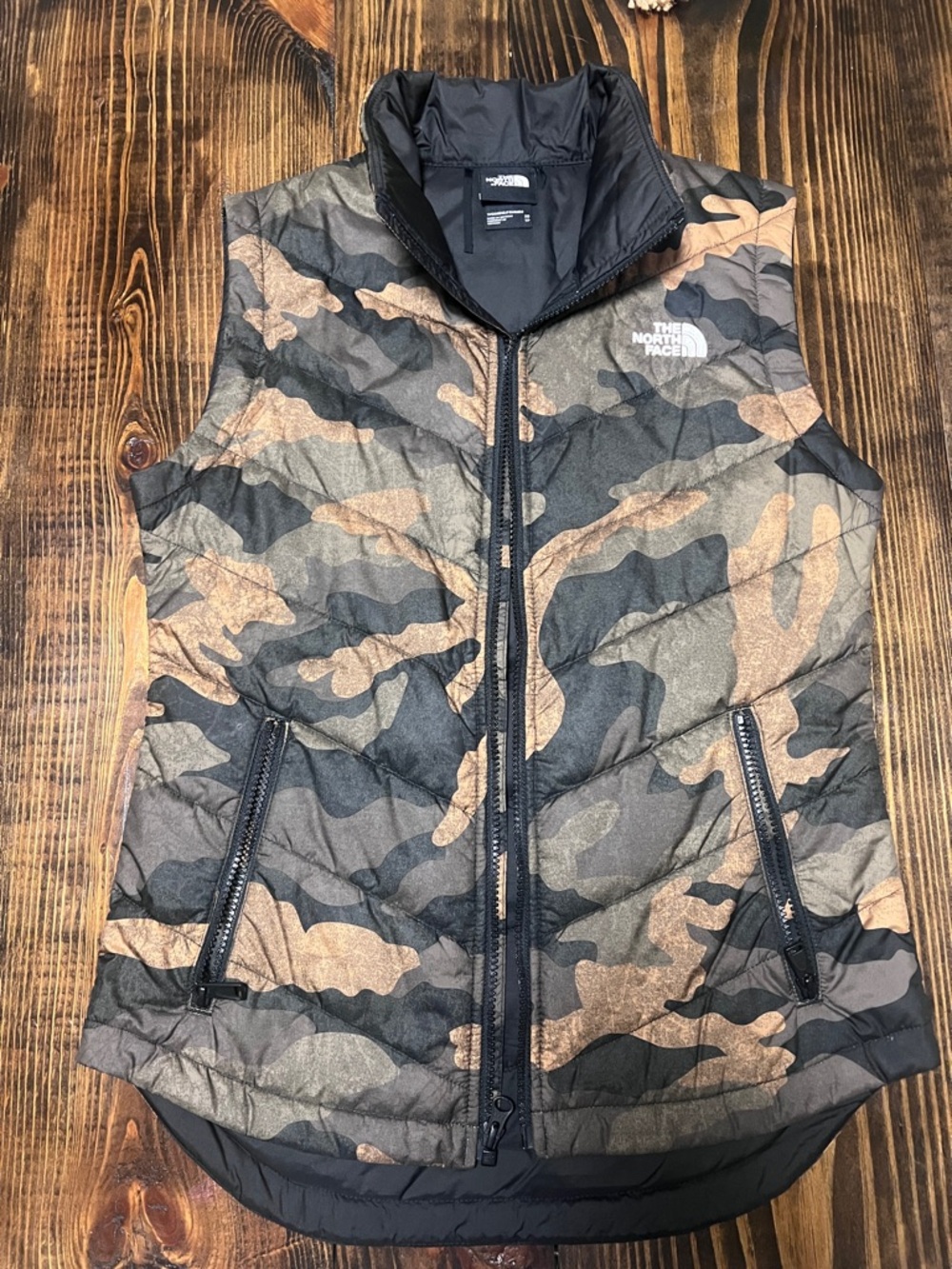 The North Face Camo Quilted Vest in Brown and Black
